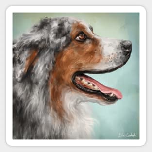 Painting of a Gorgeous Enthusiastic Australian Shepherd with Open Mouth from the Side. Sticker